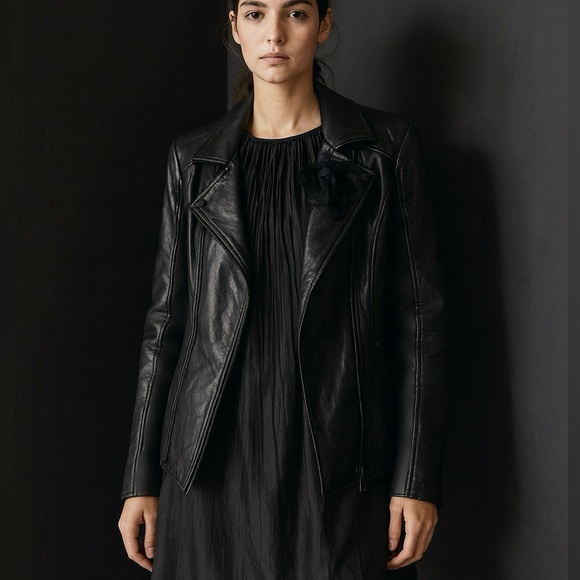 Marc New York Andrew Marc Jackets & Blazers - Women’s Marc New York Andrew Marc Black Lambskin Mixed Media Coat Size Medium